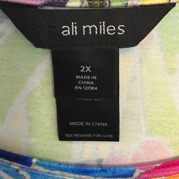 Ali Miles NEW Floral Stained Glass Tee Womens Size 3X Colorful Artsy Knit Top - Picture 7 of 13